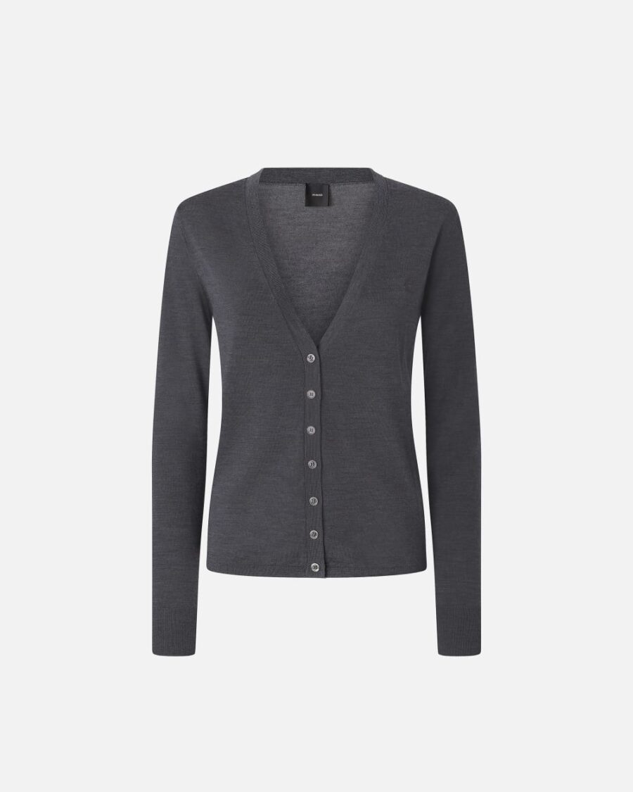 Cardigan in lana extrafine con scollo a V grigio pioggerella