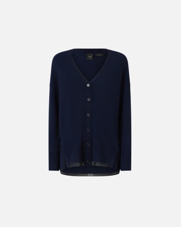 Cardigan lana e cachemire con profili lurex blu marino cupo