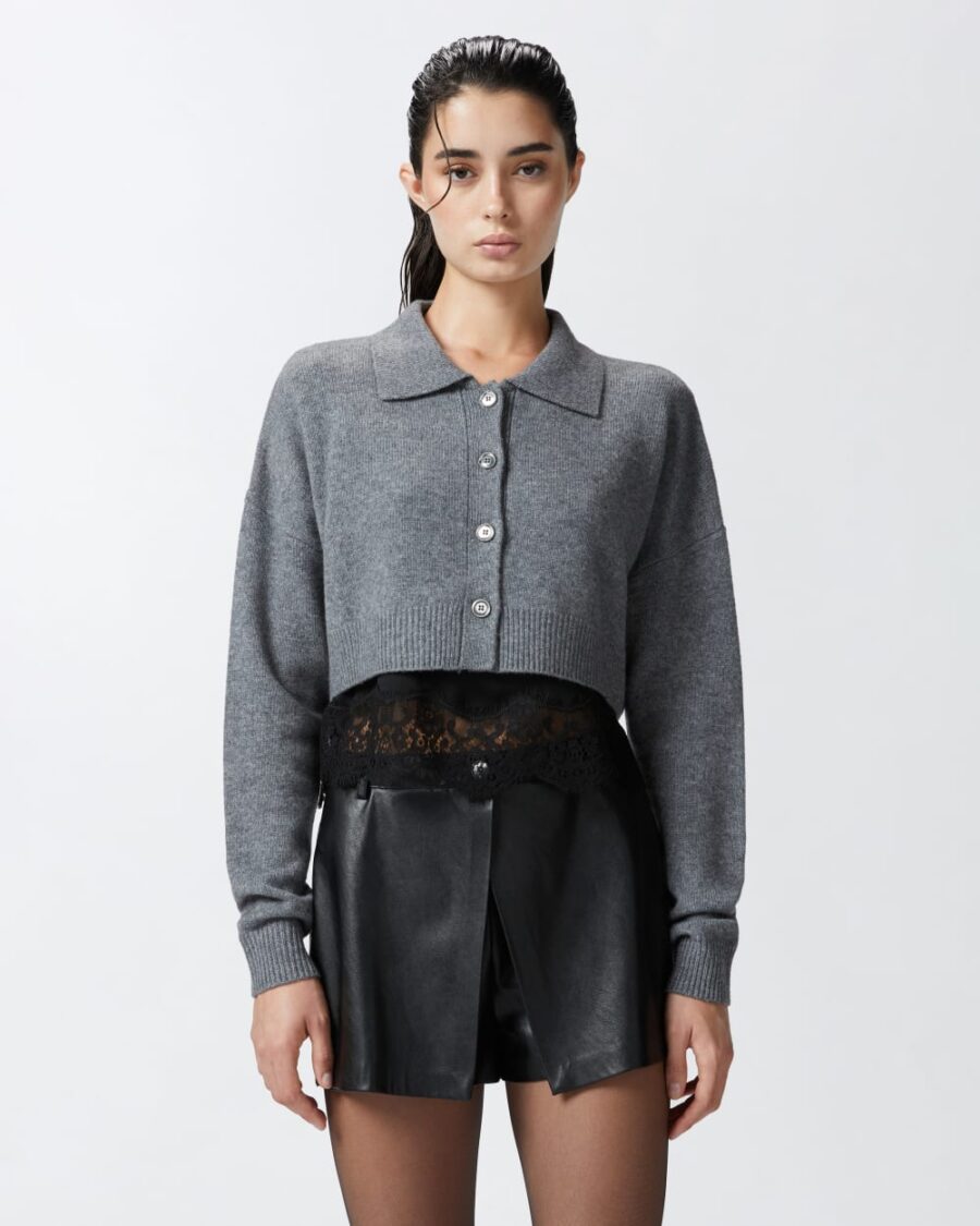 Cardigan misto cachemire con top in satin e pizzo - immagine 9