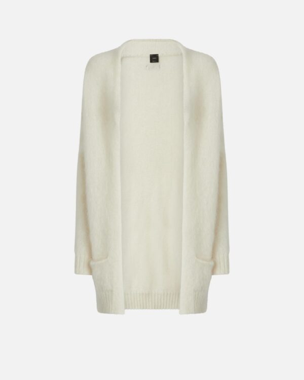Cardigan morbido in cachemire e mohair con tasche bianco meringa
