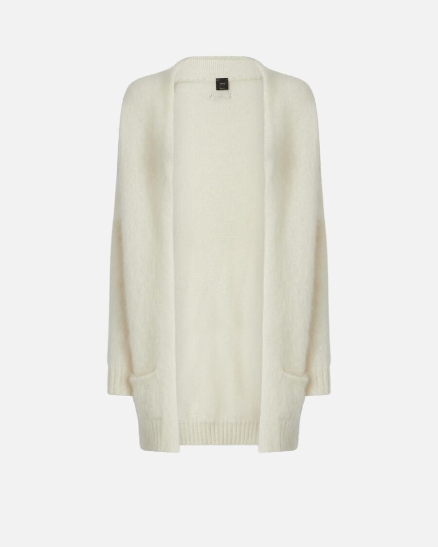 Cardigan morbido in cachemire e mohair con tasche bianco meringa