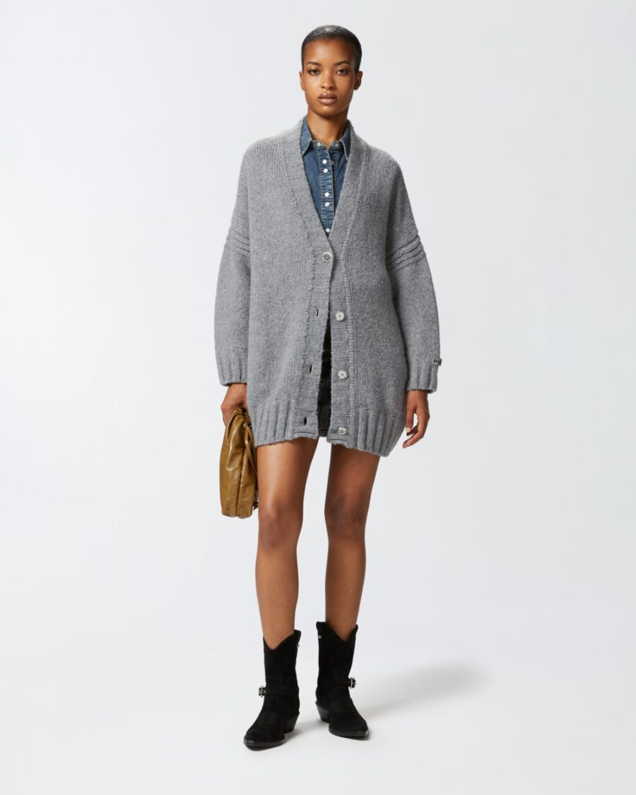 Cardigan oversize scollo a V e bottoni - immagine 4