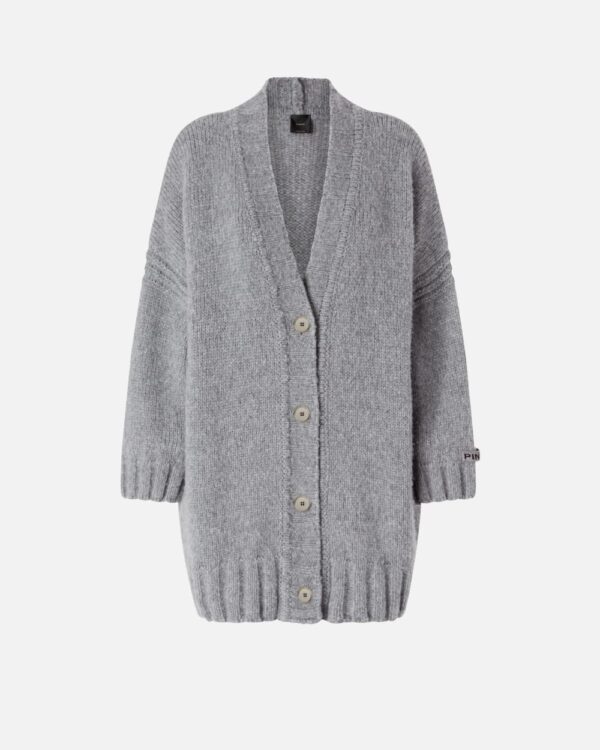 Cardigan oversize scollo a V e bottoni  argento e metallizzato