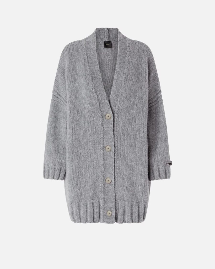 Cardigan oversize scollo a V e bottoni  argento e metallizzato