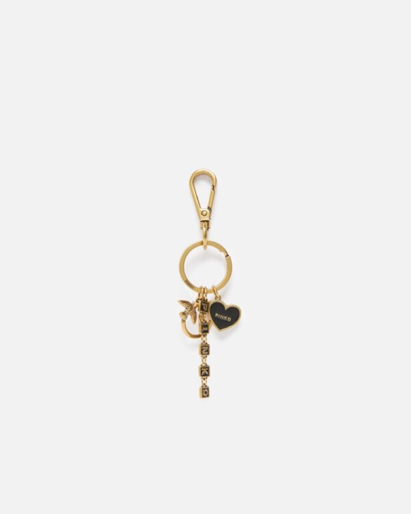 Charm portachiavi con ciondoli e logo uccellini oro anticato
