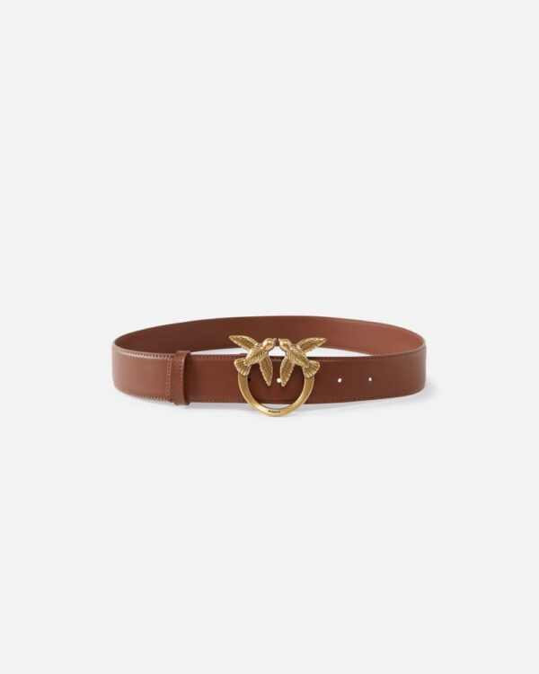 Love Birds high leather belt 4cm cuoio e antique gold