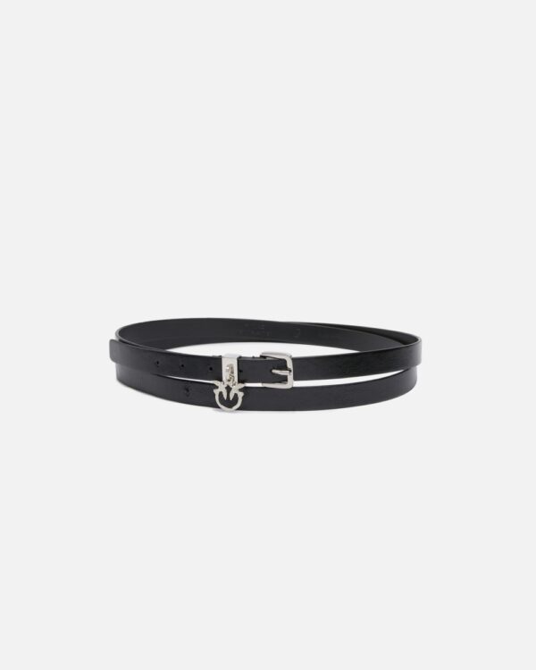 Glossy leather double-wrap belt with Love Birds charm