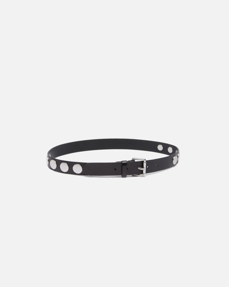 Glossy leather belt with flat studs, 3 cm - Image 2