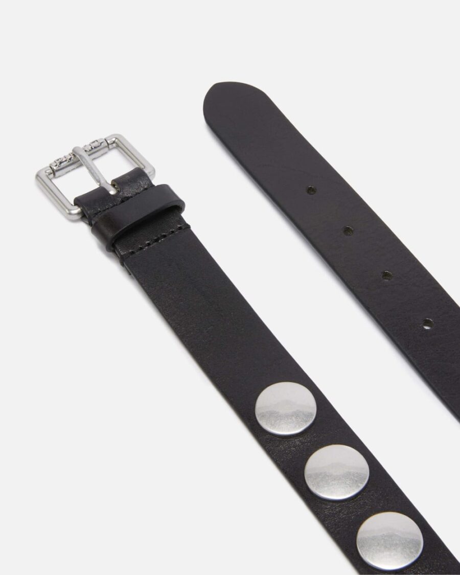 Glossy leather belt with flat studs, 3 cm - Image 3