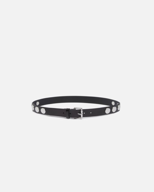 Glossy leather belt with flat studs