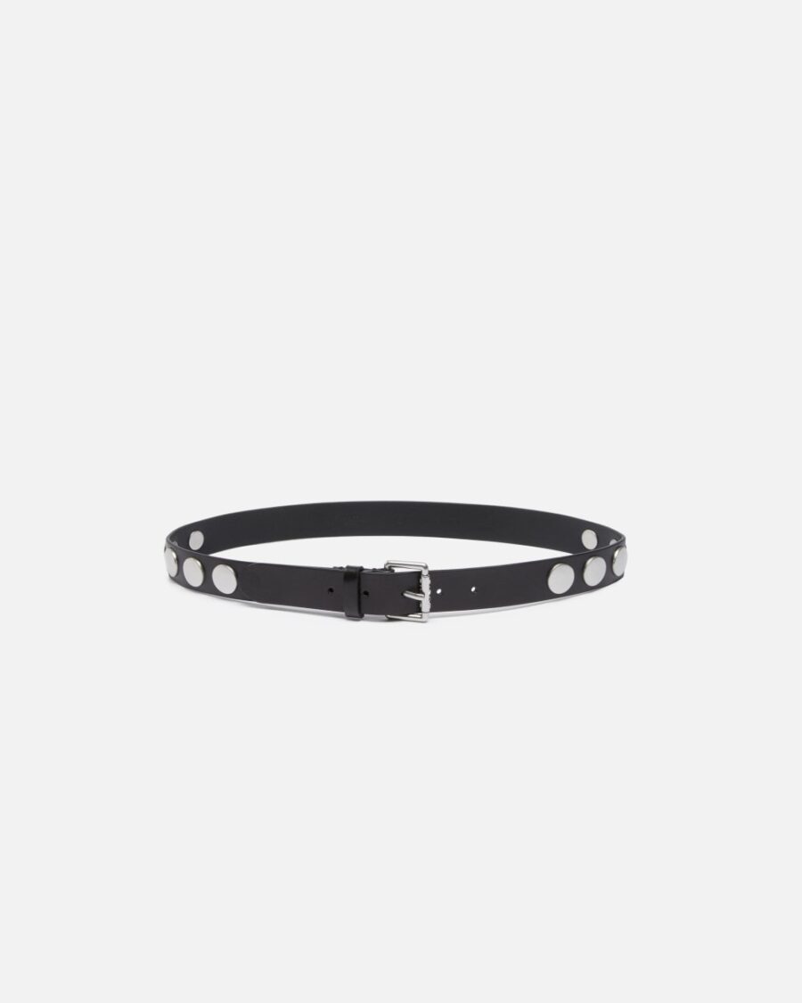 Glossy leather belt with flat studs