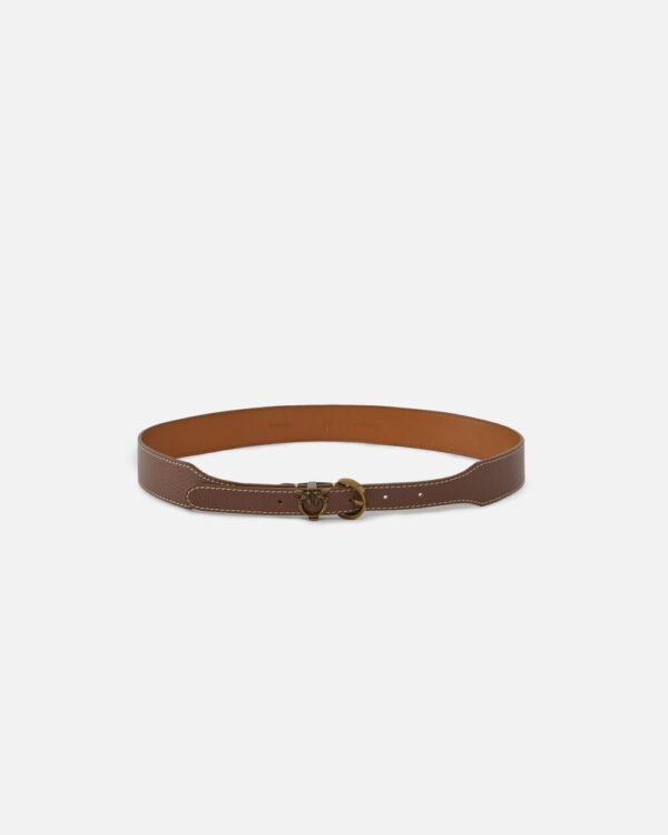 Tumbled leather belt with mini buckle