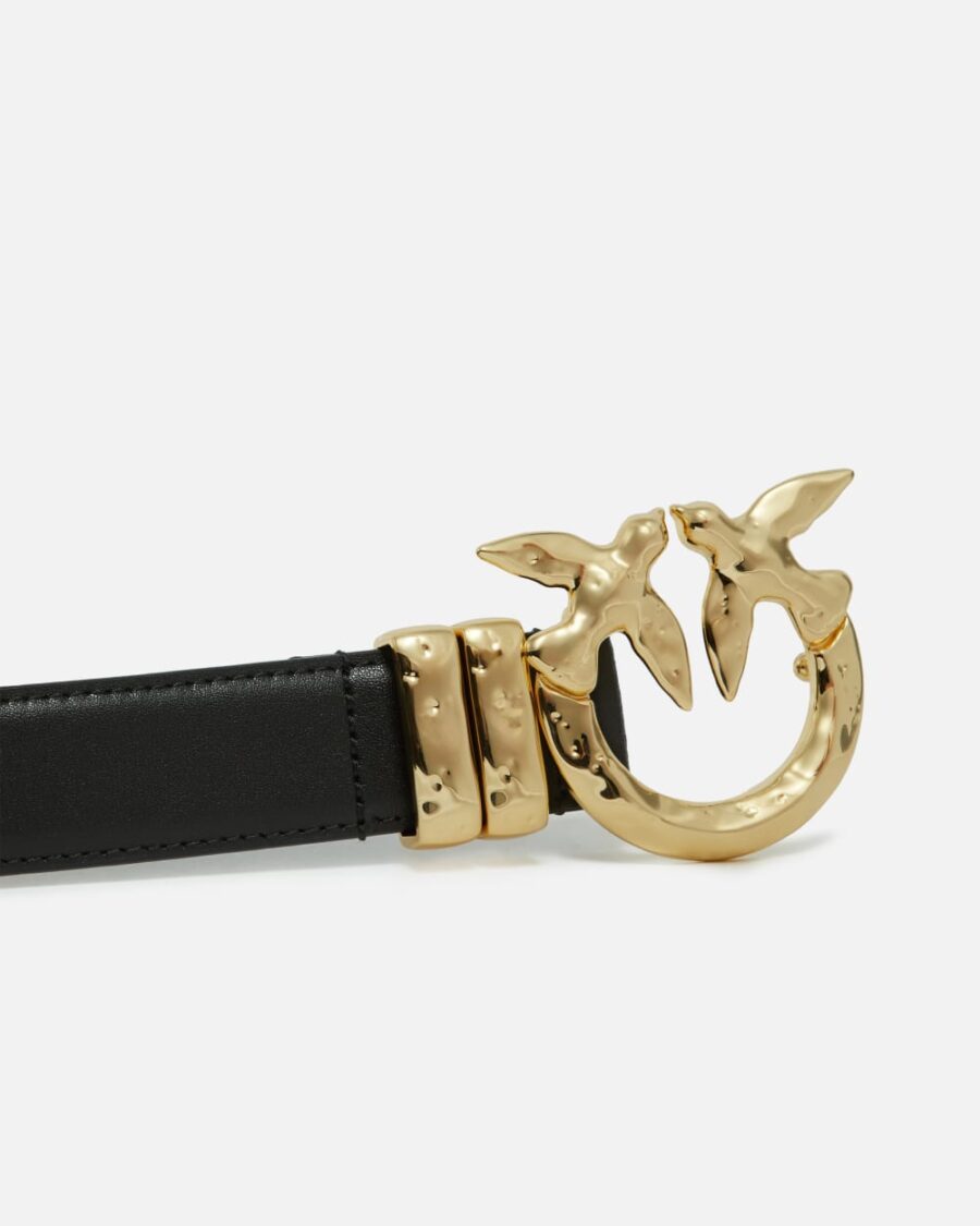 Leather belt with hammered metal buckle, 3 cm - Image 5