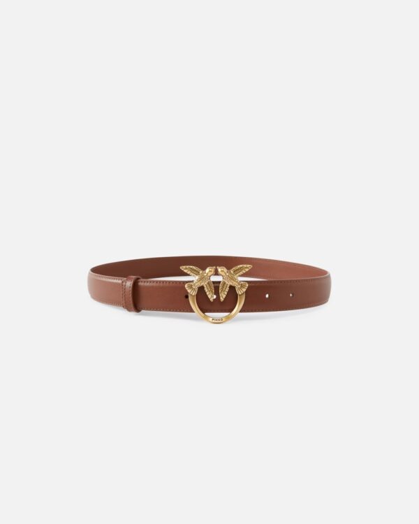 Love Birds leather belt 3cm cuoio e antique gold
