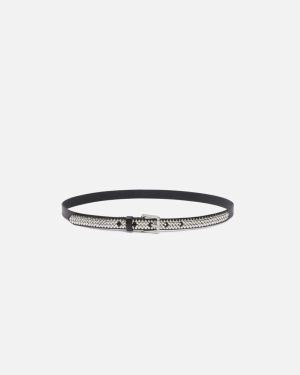 Cintura sottile con borchiette gioiello 2cm nero limousine e shiny nickel