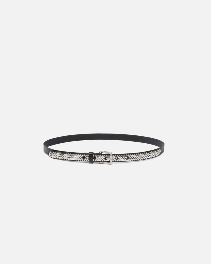 Cintura sottile con borchiette gioiello 2cm nero limousine e shiny nickel