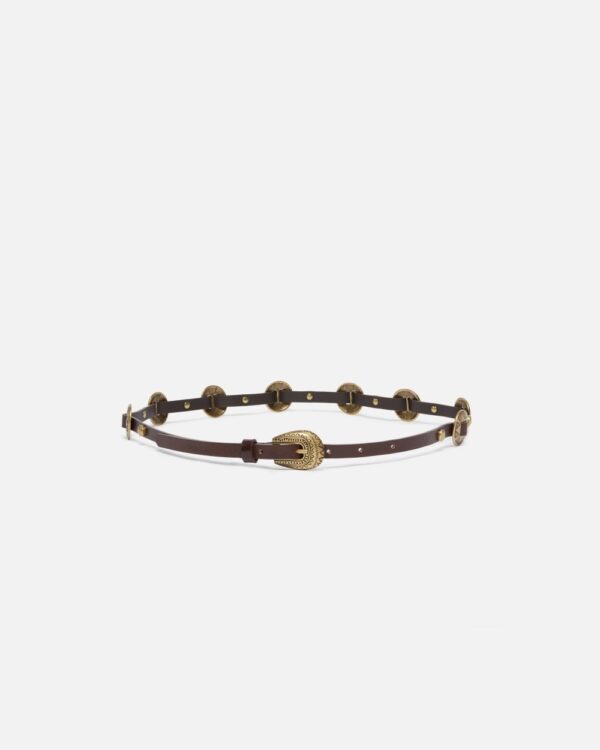 Cintura sottile con placche incise in metallo 1cm t.moro e ottone