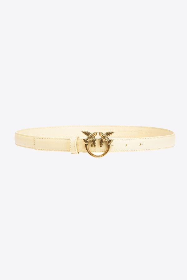 Cintura sottile Love Birds in pelle doppia panna e antique gold