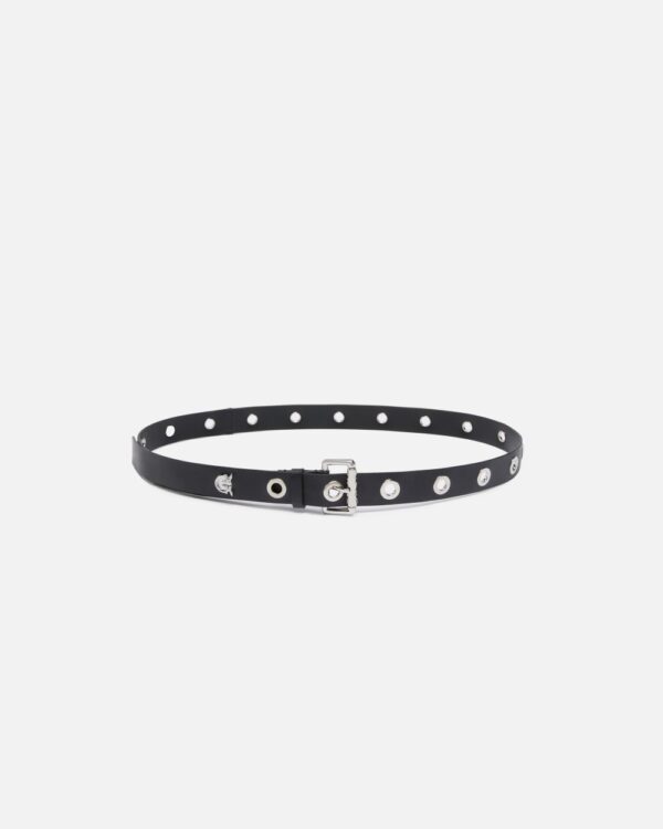Cintura stampa Monogram con occhielli 3cm nero limousine e shiny nickel
