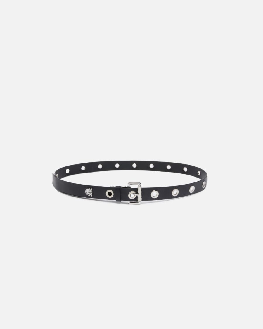 Cintura stampa Monogram con occhielli 3cm nero limousine e shiny nickel