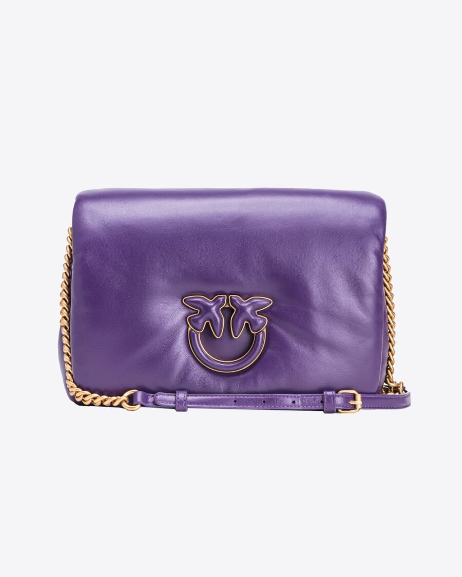 LOVE CLICK PUFF leather bag with logo plum e block color