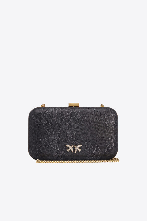 Clutch in pizzo nero e canna fucile e antique gold