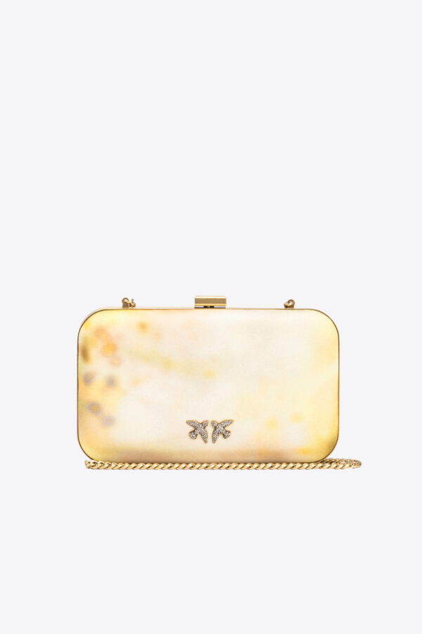 Clutch satin stampa sfumata mult.giallo e verde e antique gold