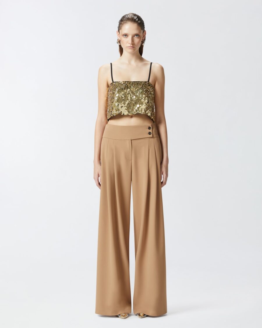 Crop top a canotta con paillettes dorate - immagine 4