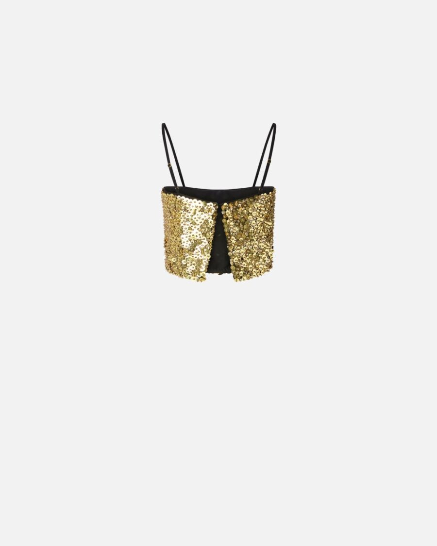 Crop top a canotta con paillettes dorate - immagine 2