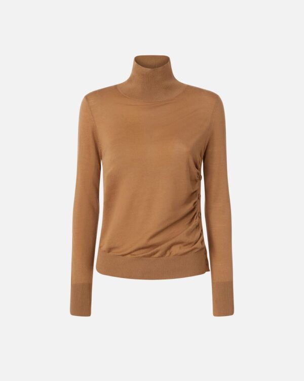 Wool turtleneck with side buttons cammello mocaccino