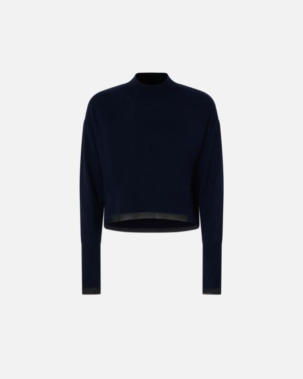 Dolcevita misto cachemire con polsini metallizzati blu marino cupo
