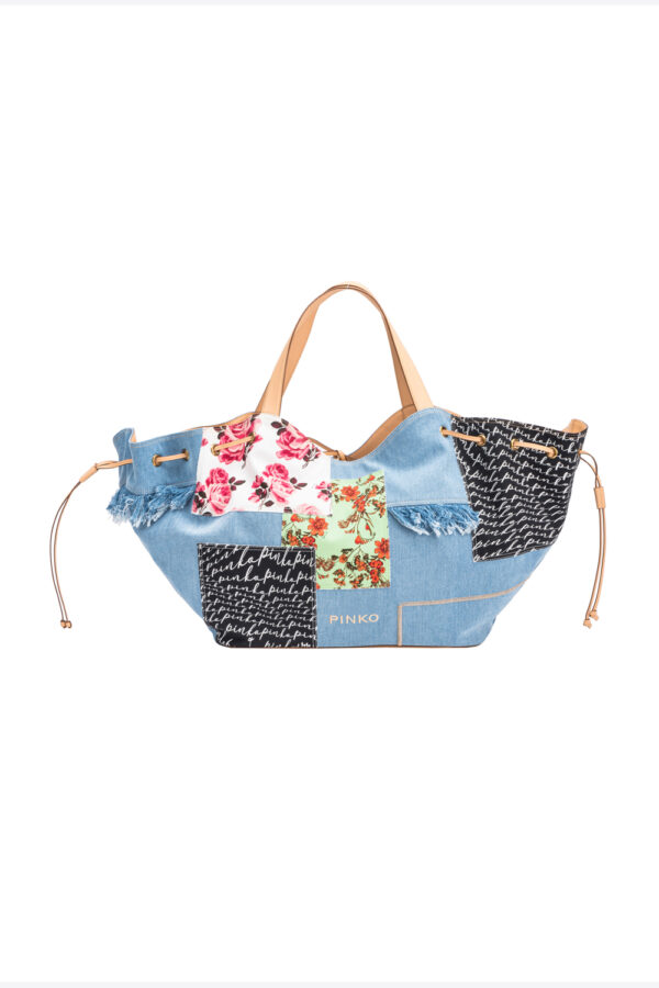 Extra Pagoda Shopper denim patchwork azzurro e denim slavato