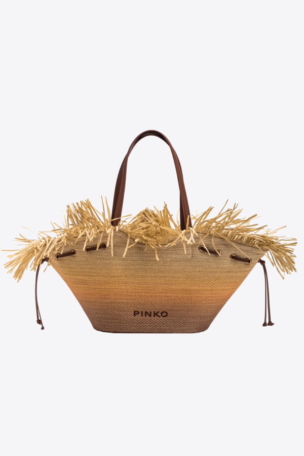 Extra Pagoda Shopper rafia sfumata cuoio e giallo e naturale