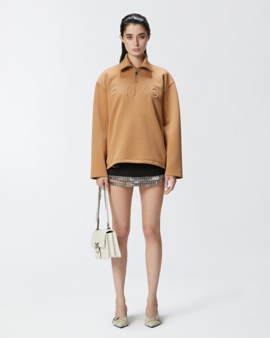 High-neck sweatshirt with zip and embroidered logo - Image 4