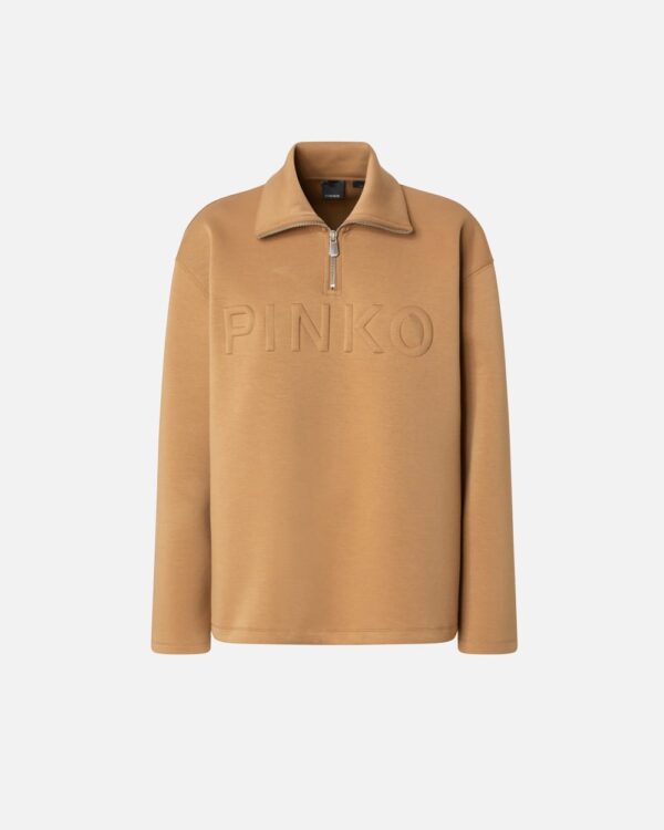 High-neck sweatshirt with zip and embroidered logo bronzo  e  caldo