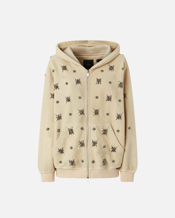 Hoodie with jewel embroidery beige nebbia