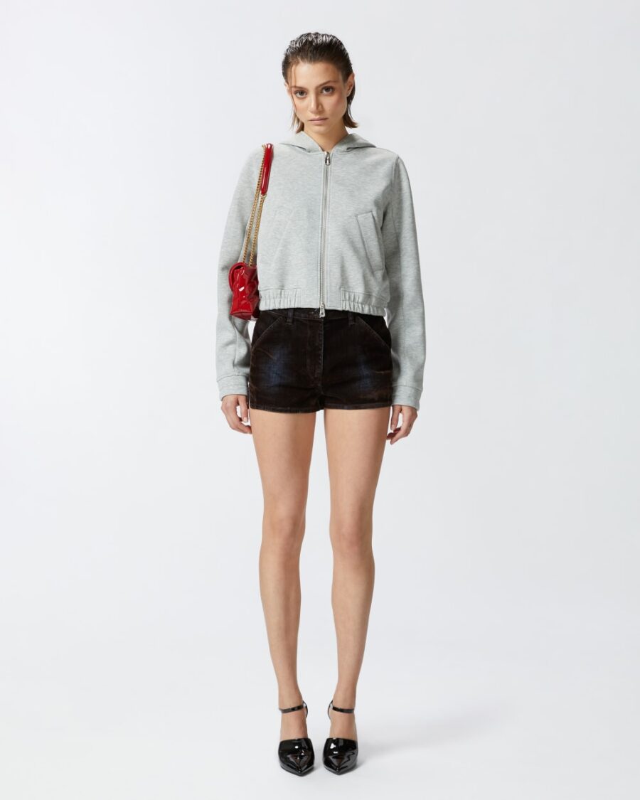 Cropped hoodie with melange technical jersey - Image 4