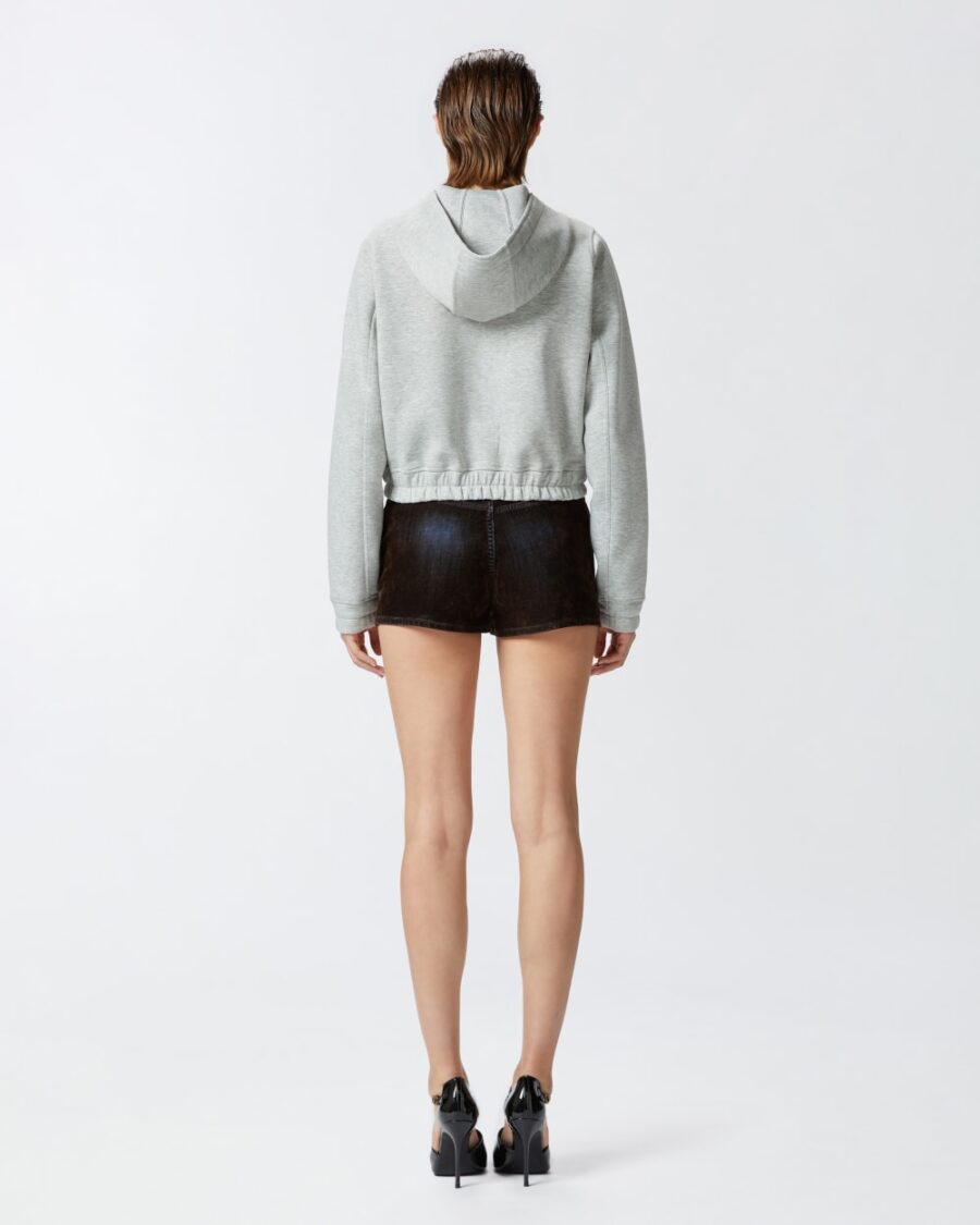 Cropped hoodie with melange technical jersey - Image 5