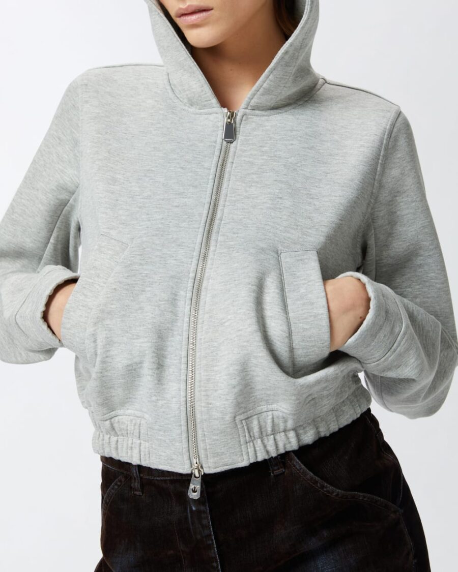 Cropped hoodie with melange technical jersey - Image 6