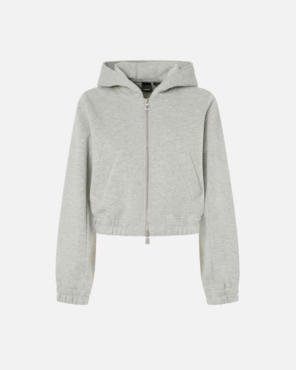 Cropped hoodie with melange technical jersey grigio pioggerella