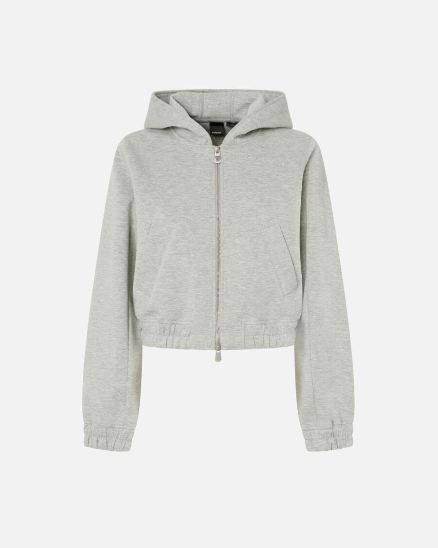 Cropped hoodie with melange technical jersey grigio pioggerella