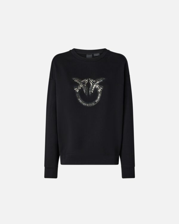 Crew-neck sweatshirt with Love Birds jewel embroidery nero limousine