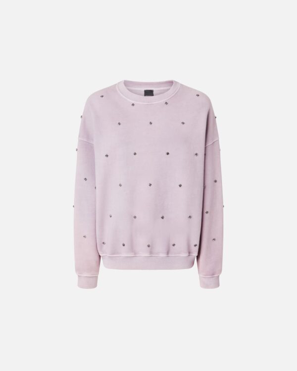 Felpa in cotone con mini ricamo gioiello lavanda grigio