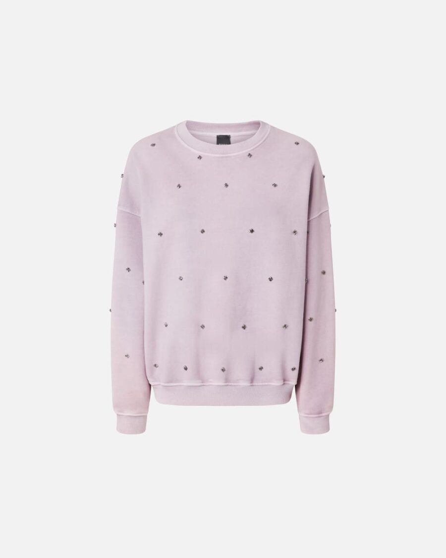 Felpa in cotone con mini ricamo gioiello lavanda grigio