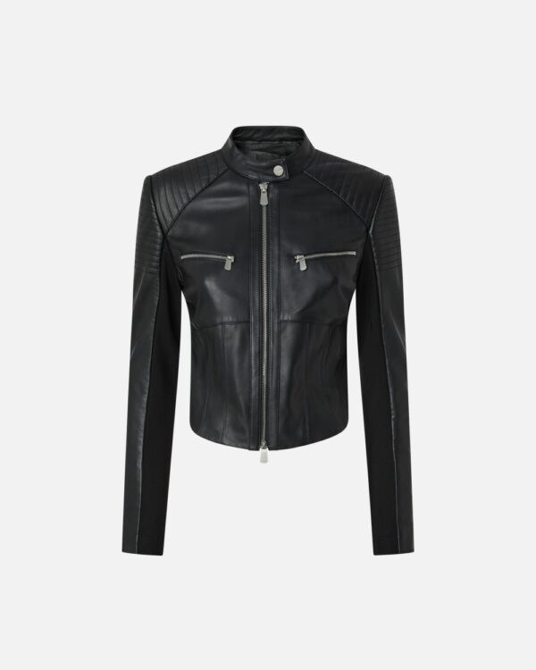 Giacca biker in pelle con zip  nero limousine