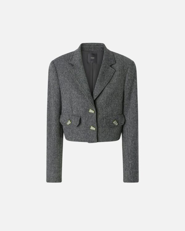 Short jacket with geometric mirror-finish buttons nero e bianco