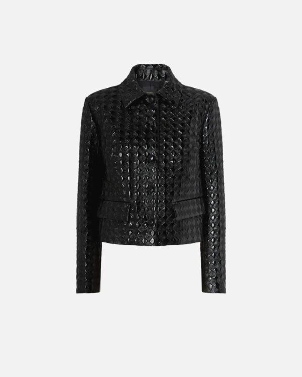 Short quilted patent-effect jacket nero limousine
