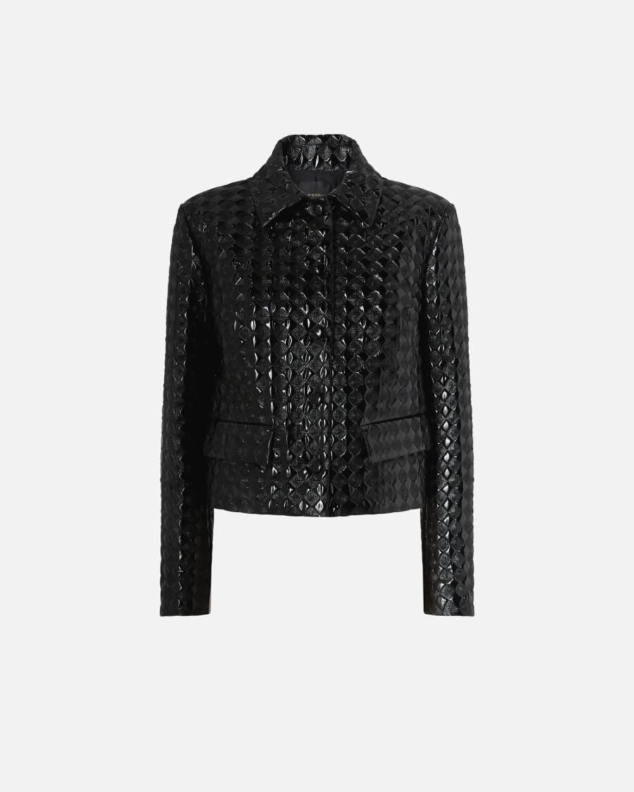 Short quilted patent-effect jacket nero limousine