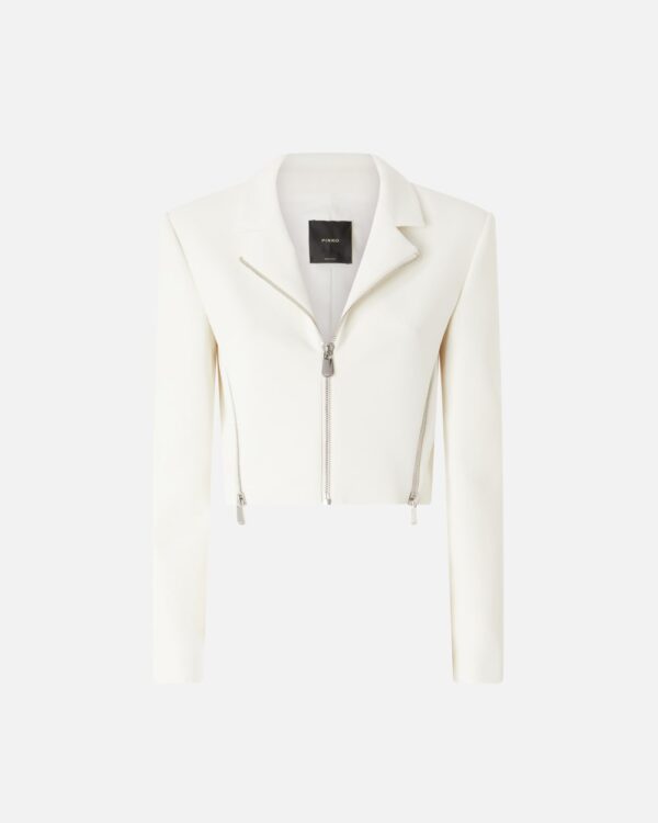 Giacca corta in tessuto crêpe con zip bianco giglio