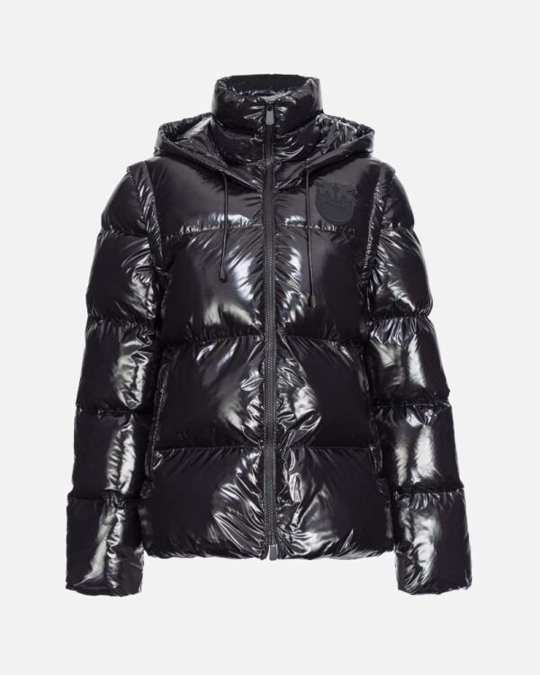 Giacca Imbottita in crystal nylon con patch logo nero limousine